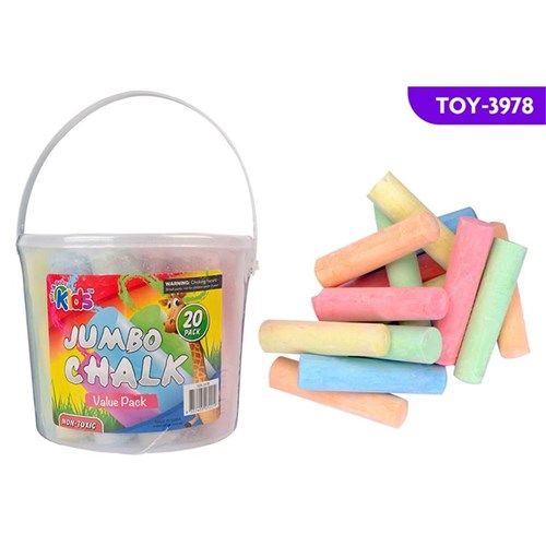 20pce Jumbo Kids Chalk w/bucket - Non Toxic